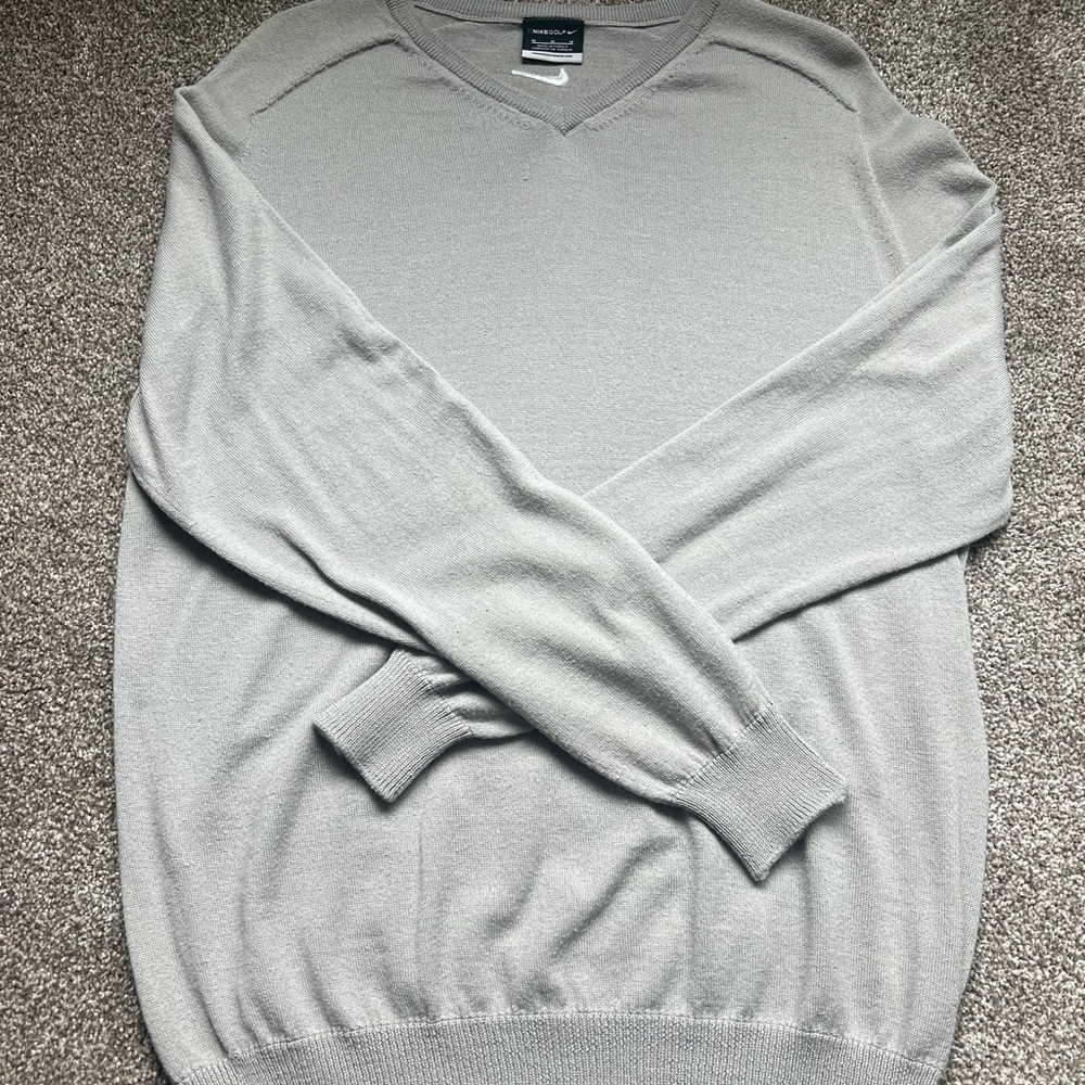 Nike Gray V-Neck Sweater Classic Knit Design